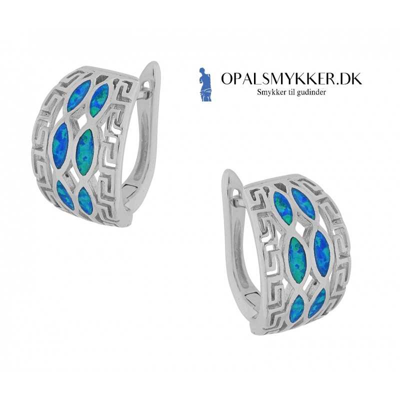 Hellas - Opal øreringe med blå opal sten, 925 Sterling sølv & rhodium belægning