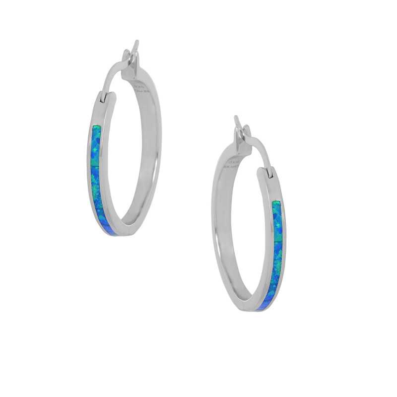 Kreta - Opal øreringe med blå opal sten, 925 Sterling sølv & rhodium belægning